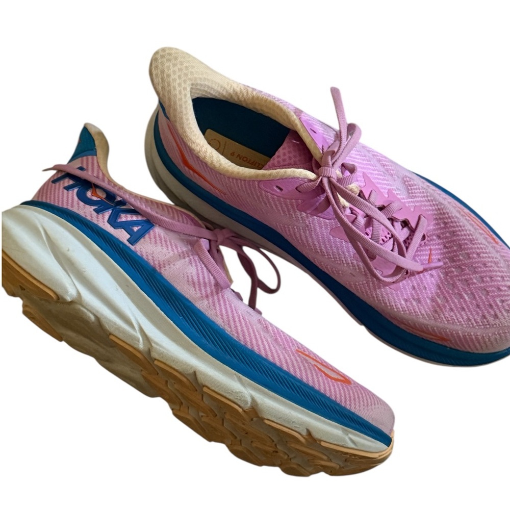 Hoka Pink and Blue Athletic Shoes with Chunky Sole